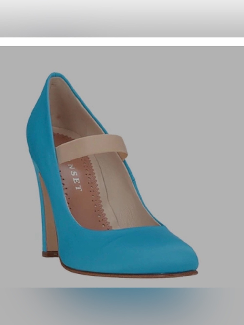 Turquoise Mary Jane High Heel Pump with Nude Strap